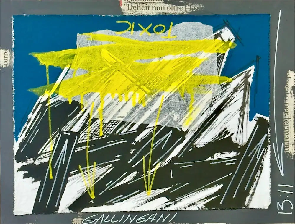 Alberto Gallingani AGN D 34 2017 acrilico e carta su tela blu nero giallo TOXIC