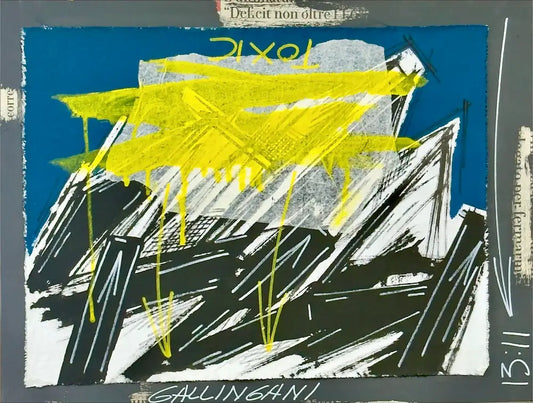 Alberto Gallingani AGN D 34 2017 acrilico e carta su tela blu nero giallo TOXIC