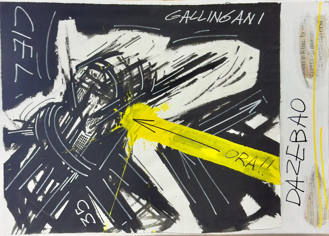 Alberto Gallingani AGN S 18 2018 acrilico su tela pittura astratta bianco nero giallo ORA
